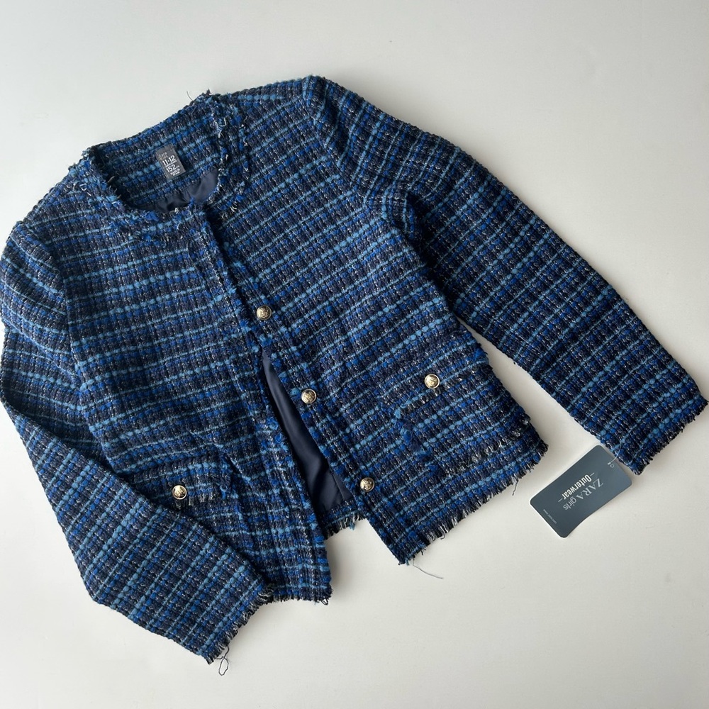 Zara NWT Girl’s Blue Tweed Jacket